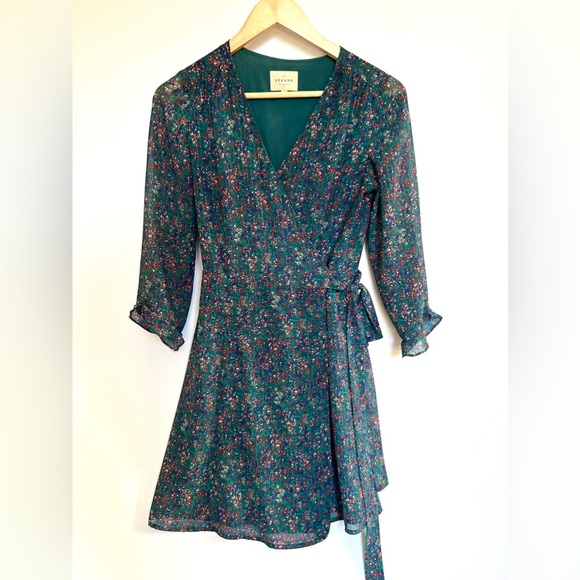 Sezane Elsa Mini Wrap Dress green floral small 4 - Picture 5 of 11